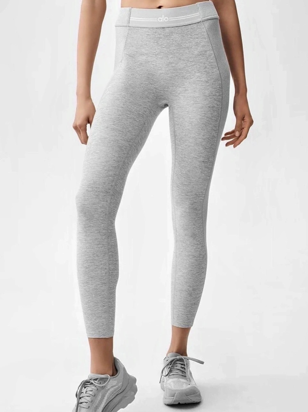 Alo Yoga Alosoft High-Waist 7/8 Relay Legging in Athletic Heather Gray/ White- S - Picture 3 of 11
